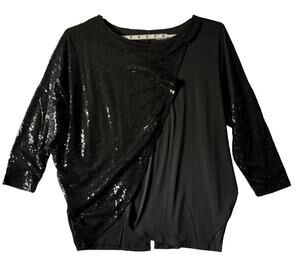 Roaman’s 18/20 L Black Sequin Colorblock Tunic Top Plus Size Party Evening